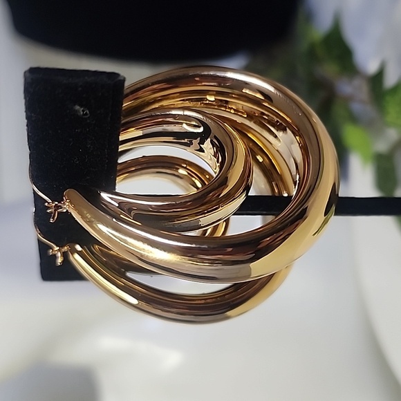 Chunky Gold Double Hoop Earrings - Picture 6 of 9